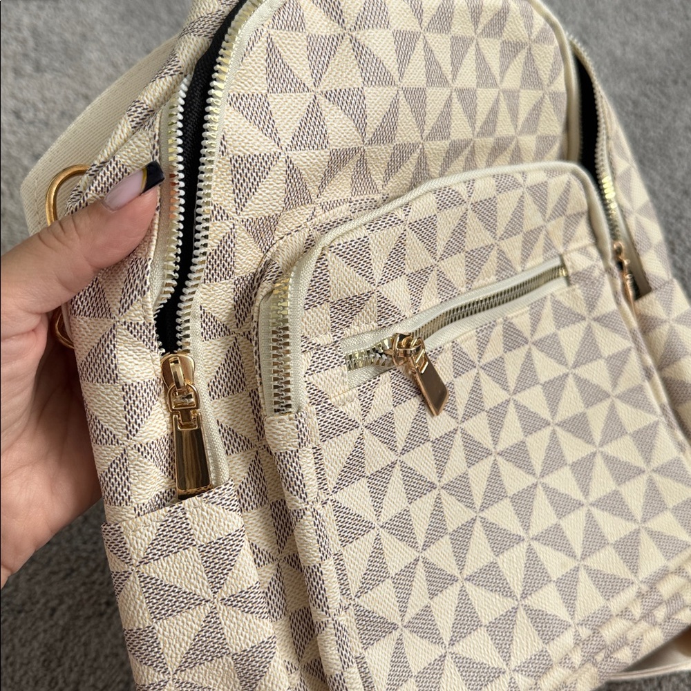 Geometric Patterned Cream Backpack - image 3
